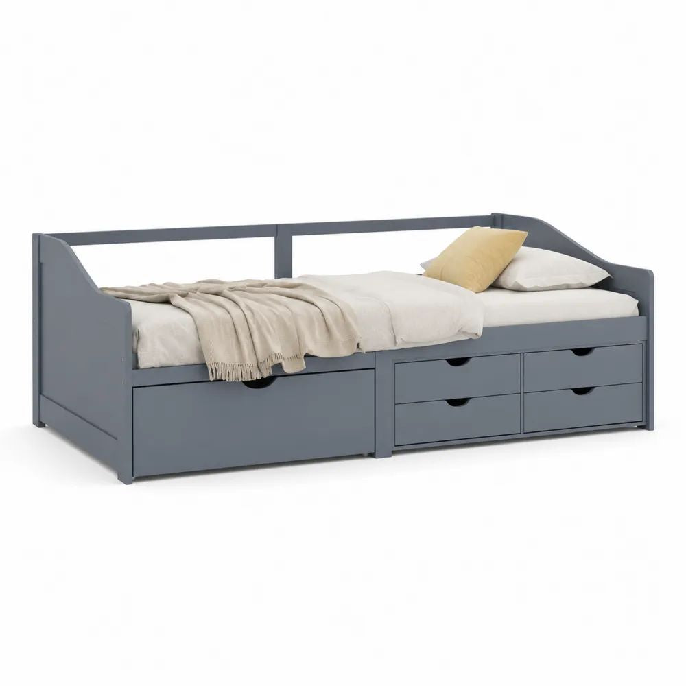 Lit banquette en bois gris anthracite 205 x 96 x 76 cm avec lit gigogne 90 x 190 cm et 4 tiroirs