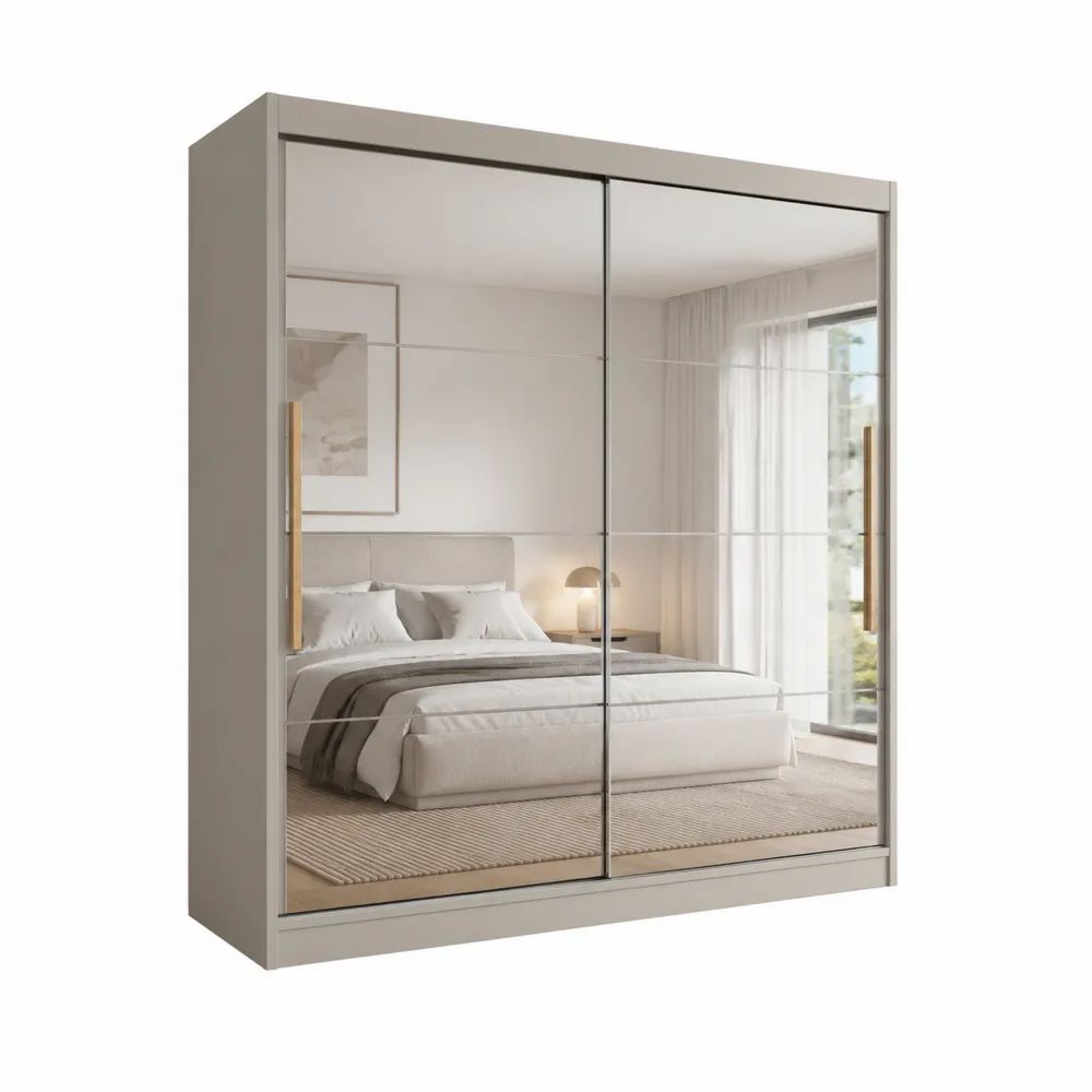 Armoire penderie à 2 portes coulissantes miroir, panneaux de particules mélaminés gris taupe, 180 × 60 × 200 cm