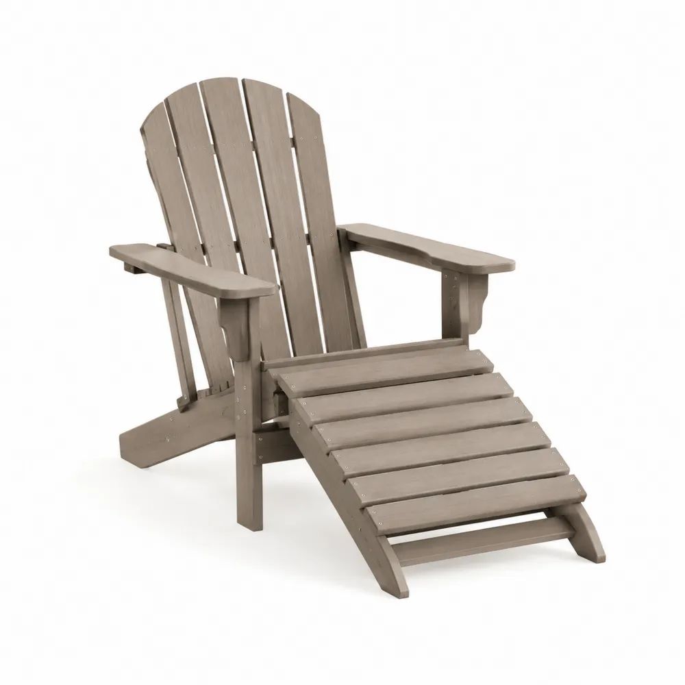 Fauteuil Adirondack de jardin en PEHD taupe avec repose-pieds, 150 × 76 × 96 cm