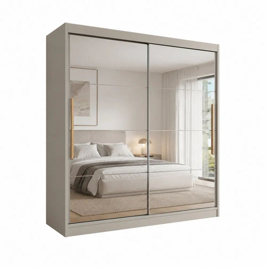 Armoire penderie à 2 portes coulissantes miroir, panneaux de particules mélaminés gris taupe, 180 × 60 × 200 cm