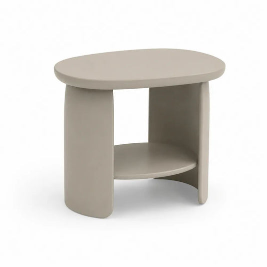 Table d’appoint en bois avec étagère, forme organique beige, 55 × 45 × 50 cm